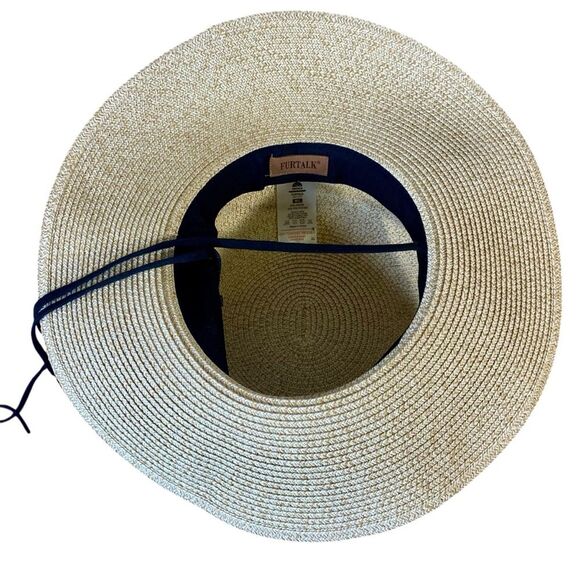 Furtalk Wide Brim Straw Beach Hat w Adjustable Strap Womens Size Medium Large - Picture 5 of 8